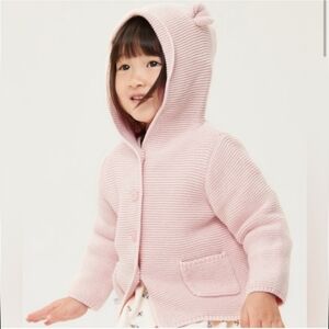 GAP Pink Baby Bear Ears Cardigan Knit Sweater Button-Up